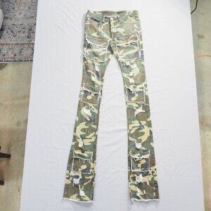 Rockstar Originals Pants Men 30 Green Stacked Flare Camo Y2K Grunge Skater Punk